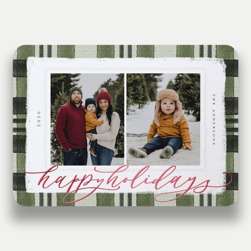 Signed Plaid Holiday Card Signed Plaid 5x7 Green Holiday Card
