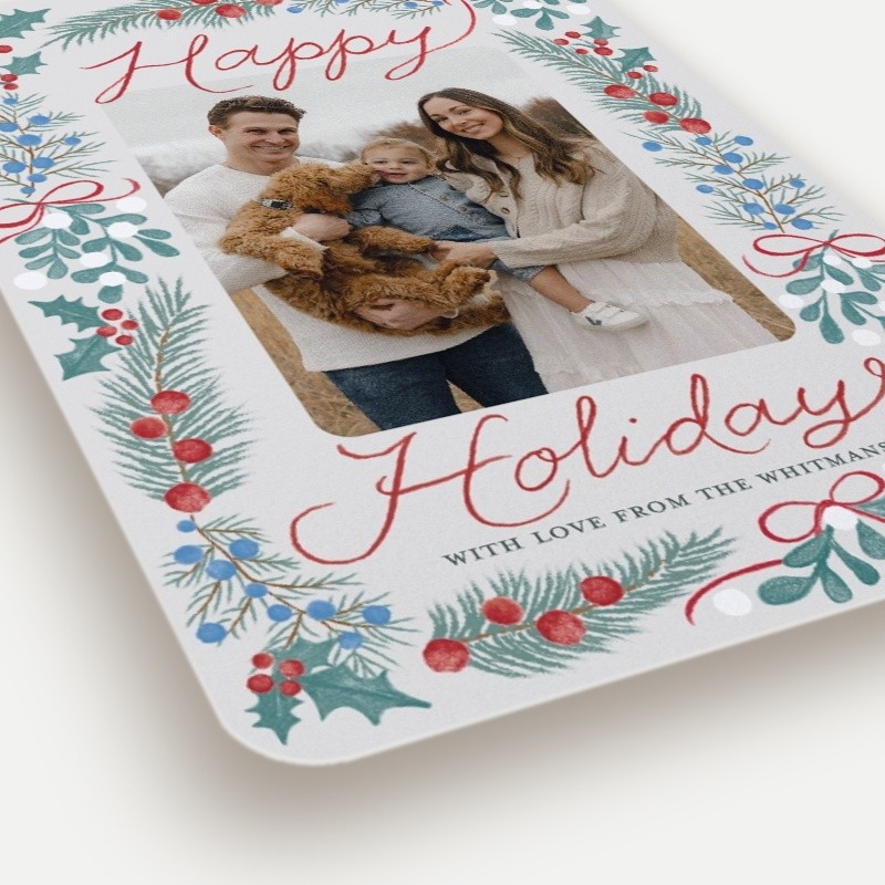 Holly Border Holiday Card Holly Border 5x7 Red Holiday Card