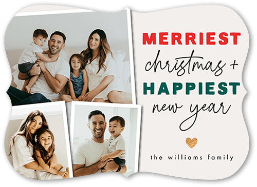 Multicolor Merry 5x7 Red  Holiday Card