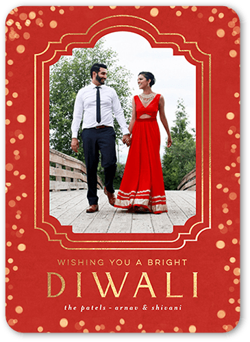 Ornamented Frame 5x7 Orange  Diwali Card