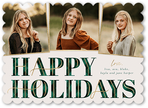 Art Deco Plaid 5x7 Green  Holiday Card