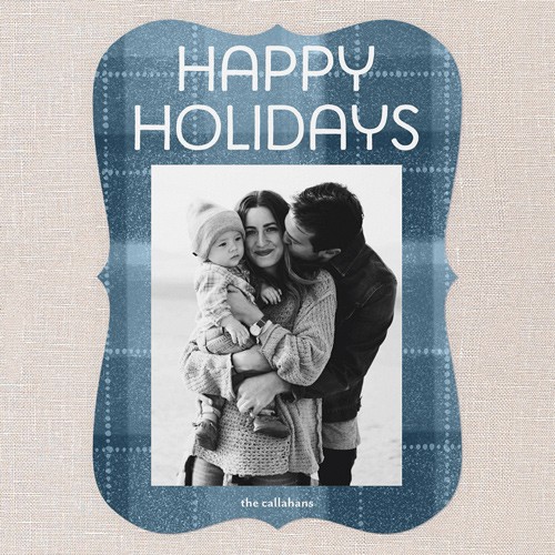Holiday Cards: Cozy Plaid Greetings 5x7 Portrait Flat Blue 1 Photo Signature Smooth Cardstock Bracket Shutterfly