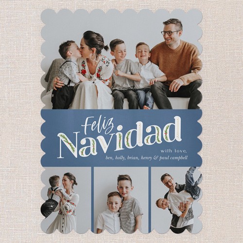 Tarjetas De Navidad: Classic Christmas Charm 5x7 Portrait Flat Blue 5+ Photos Signature Smooth Cardstock Scallop Shutterfly