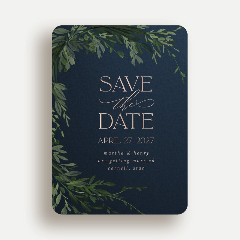 Rose Gold And Blue Wedding Invitations