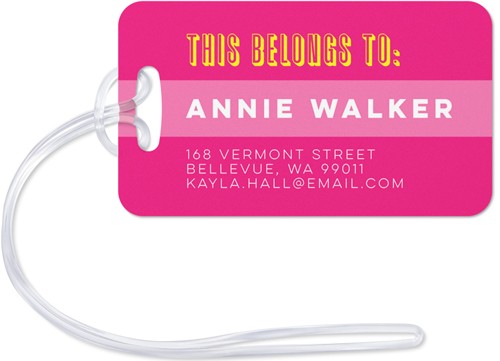 Retro Travel Initials 2x4 Pink  Luggage Tag