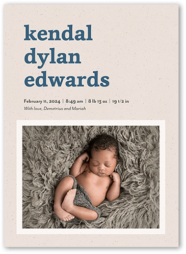 Speckled Paper 5x7 Gray  Birth Announcement