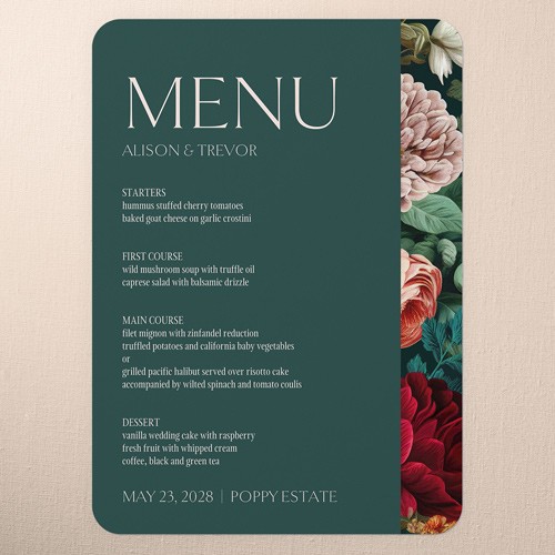 Elegant Green Wedding Menus