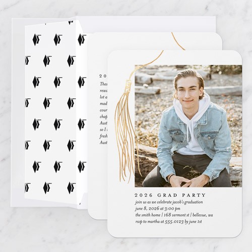 Drawn Tassel 5x7 Blue  Graduation Invitation