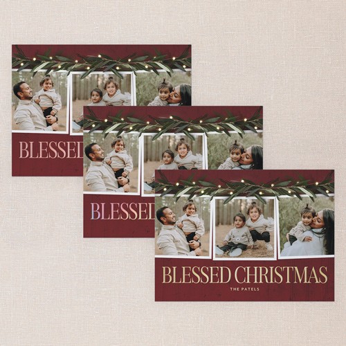 Beaming Laurel 6x8 Red  Holiday Card