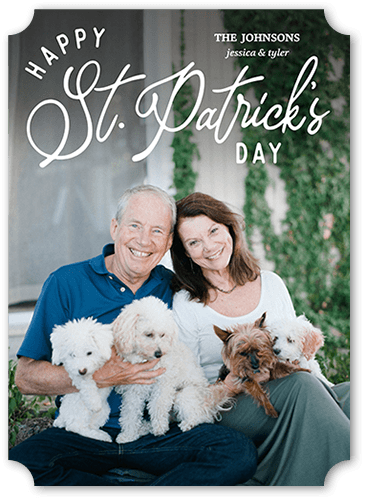 Calligraphic Greetings 5x7 White  St. Patrick's Day Card