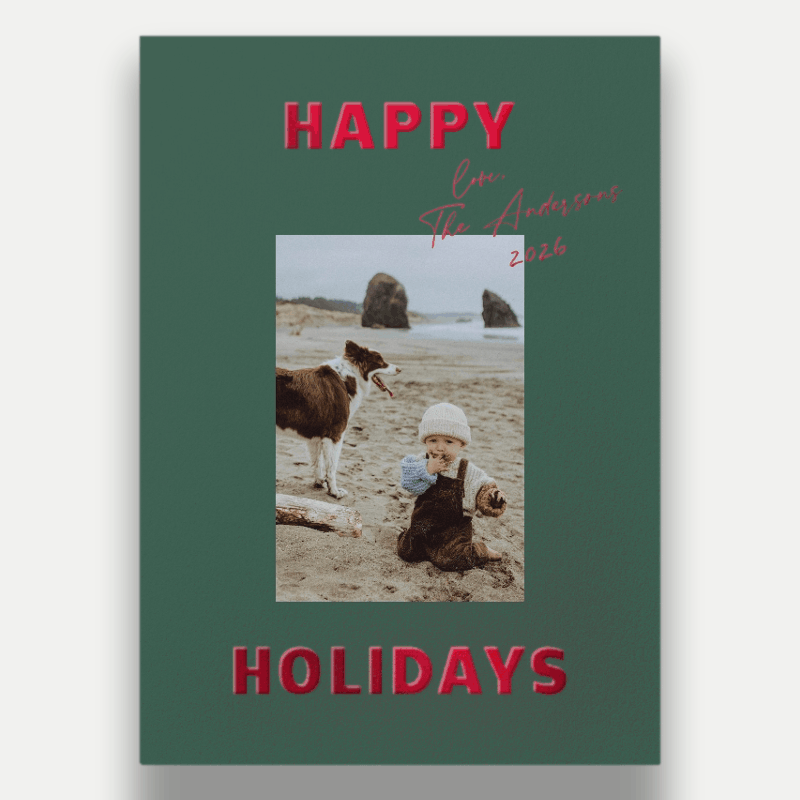 Modern Signature Holiday Card Modern Signature 5x7 Green Holiday Card