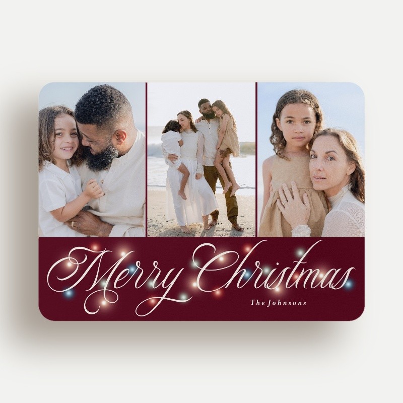 Lights Script Holiday Card Lights Script 6x8 Red Holiday Card