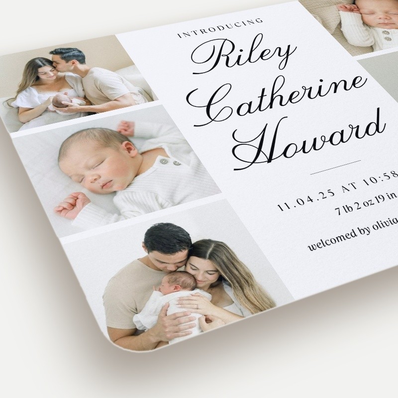 Elegant Announcement Birth Announcement Elegant Announcement 5x7 White Birth Announcement