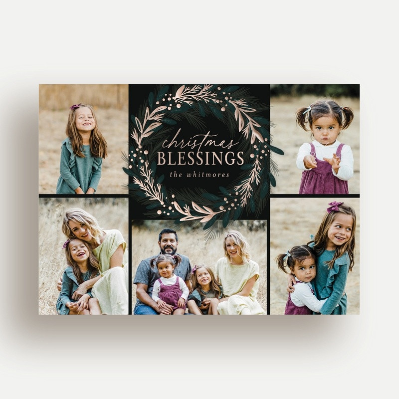 Religious Christmas Foil Cards: Foil Delight Wreath 5x7 Flat Black Rose Gold Foil 5+ Photos Foil Cardstock Square Shutterfly