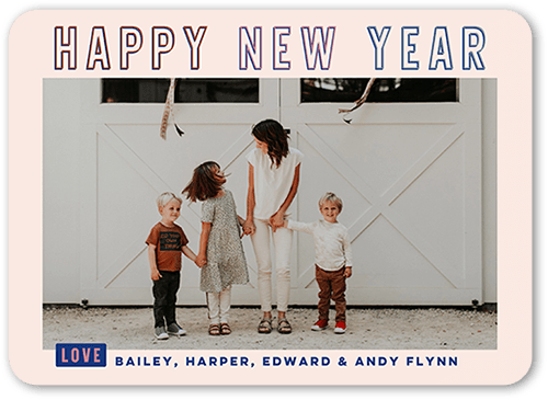 Modern Color 5x7 Pink  New Year's Card