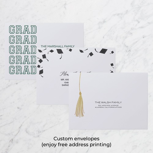 grad party card message Hello Love Goods Graduation Thank You Cards Personalized with Name and School, 5.5x4.25 Black and White Flat Thank You Note Cards with Envelopes : Office Products regular sized notecard with 5x7 Inch envelope NobleWorks Funny Graduation Greeting Card