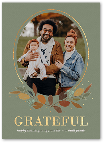 Delicate Leaves 5x7 Green  Thanksgiving Card