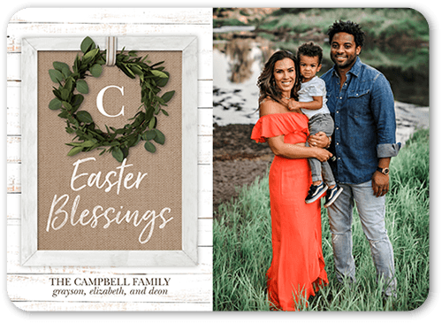 Burlap Wreath 5x7 White  Easter Card