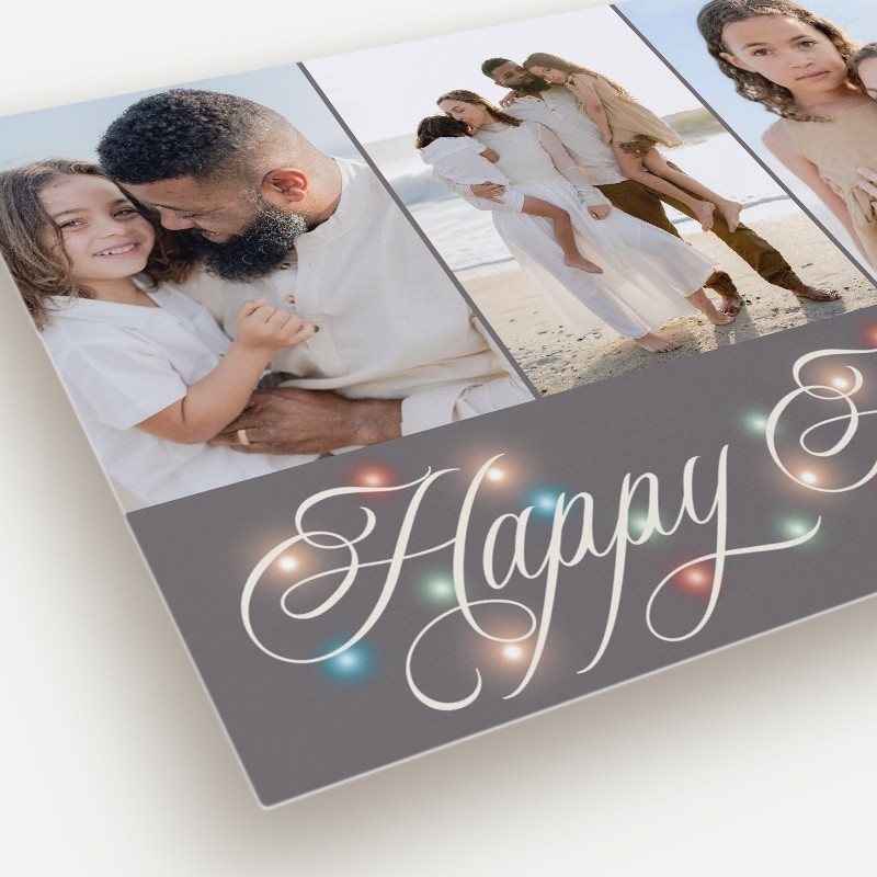 Lights Script Holiday Card Lights Script 6x8 Gray Holiday Card