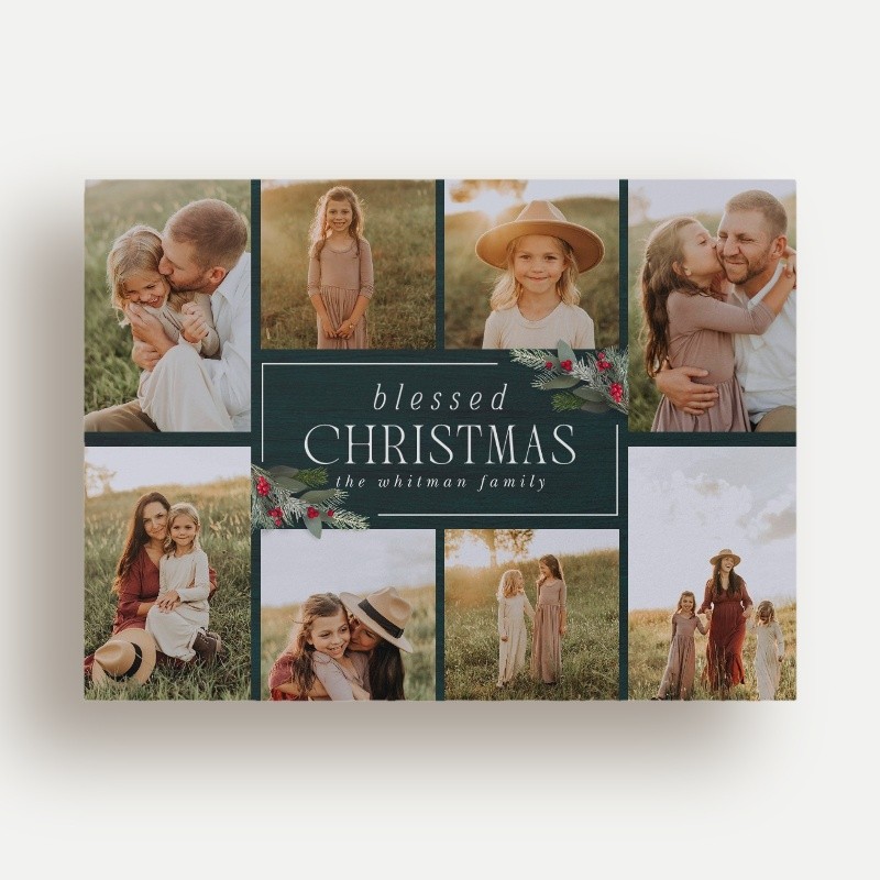 Religious Christmas Cards: Berry Collage 6x8 Landscape Flat Green 5+ Photos Signature Smooth Cardstock Square Shutterfly