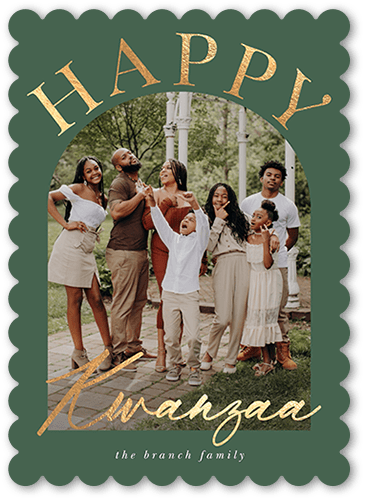 Arched Greetings 5x7 Green  Holiday Card