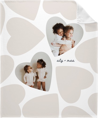 Heart Repeat 50x60 Beige  Fleece Photo Blanket