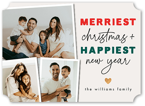 Multicolor Merry 5x7 Red  Holiday Card