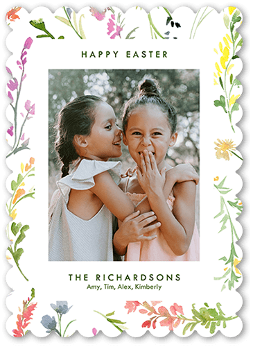 Flowery Border 5x7 White  Easter Card