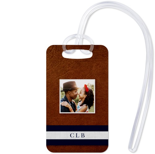 Initial Stripe Banner 2x3 Brown  Luggage Tag