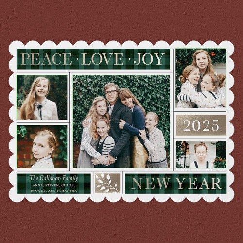 Peace Love Joy Grid 5x7 Green  Holiday Card