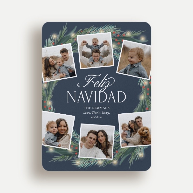 Encircled Wreath Holiday Card Encircled Wreath 6x8 Gray Holiday Card