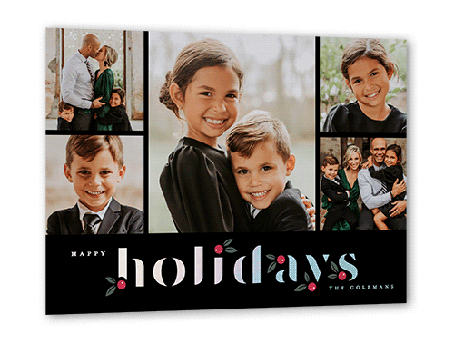 Holly Berry 5x7 Black  Holiday Card