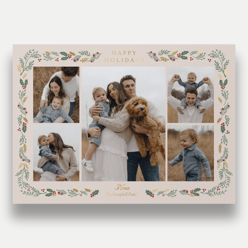 Painted Holly Frame Holiday Card