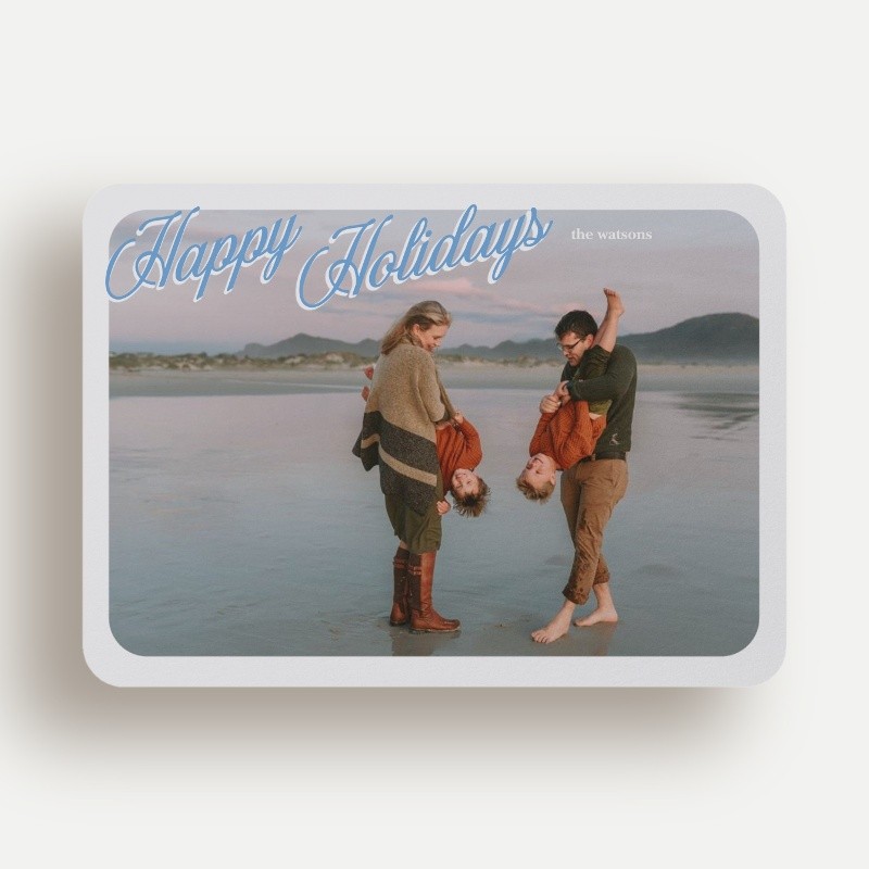 Classic Script Frame Holiday Card Classic Script Frame 5x7 Blue Holiday Card