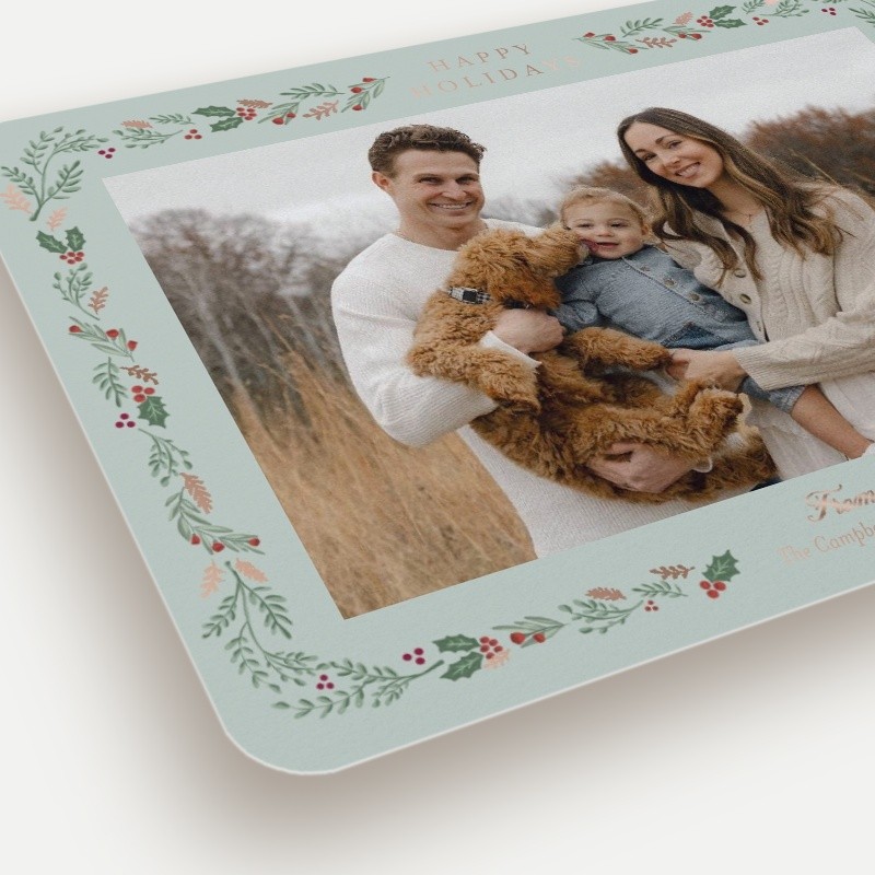 Painted Holly Frame Holiday Card