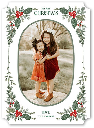 Cute Holly Frame 5x7 White  Holiday Card