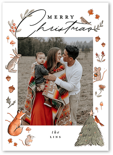 Woodland Critters 5x7 White  Holiday Card