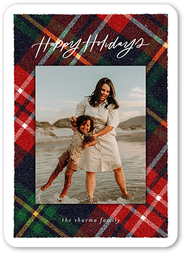 Plaid Photo Frame 5x7 Red  Holiday Card