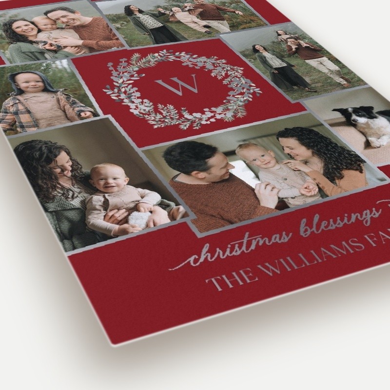 Wreath Monogram Holiday Card Wreath Monogram 5x7 Red Holiday Card