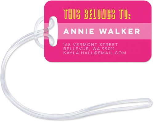 Retro Travel Initials 2x3 Pink  Luggage Tag