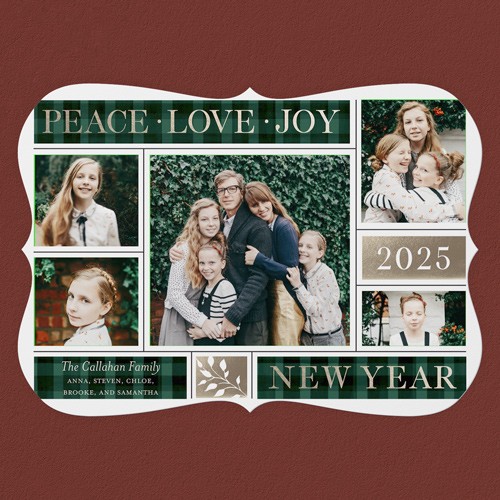 Peace Love Joy Grid 5x7 Green  Holiday Card