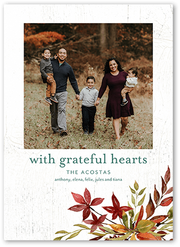 Grateful Hearts 5x7 White  Thanksgiving Card