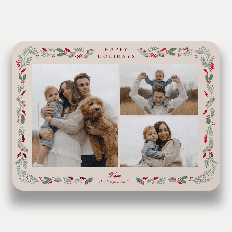 Painted Holly Frame Holiday Card