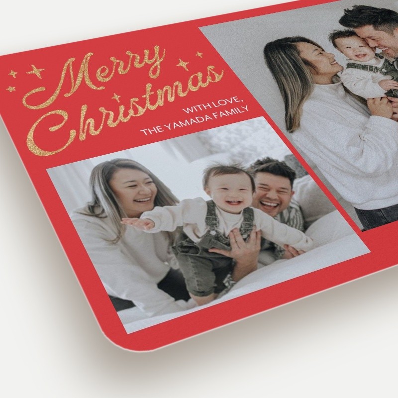 Glitter Stars Holiday Card Glitter Stars 5x7 Red Holiday Card