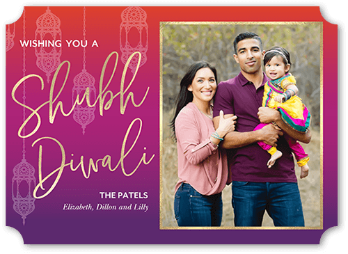 Lantern Pattern 5x7 Purple  Diwali Card