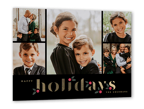 Holly Berry 5x7 Black  Holiday Card