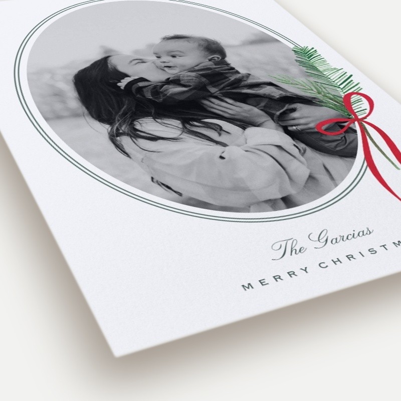 Pine Bow Oval Holiday Card