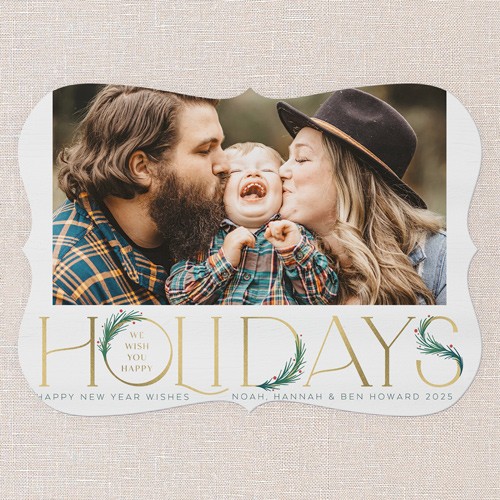 Art Deco Evergreen 5x7 White  Holiday Card