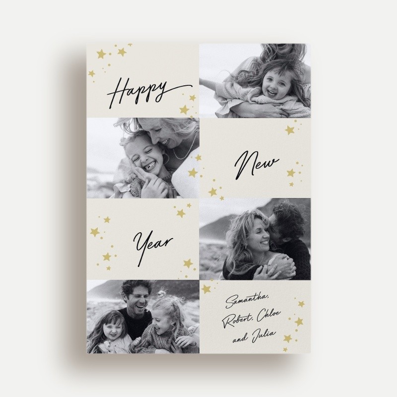 Starry Script New Year's Card Starry Script 5x7 Beige New Year's Card