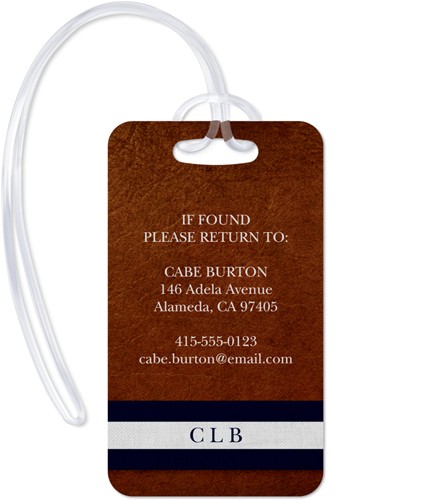 Initial Stripe Banner 2x4 Brown  Luggage Tag